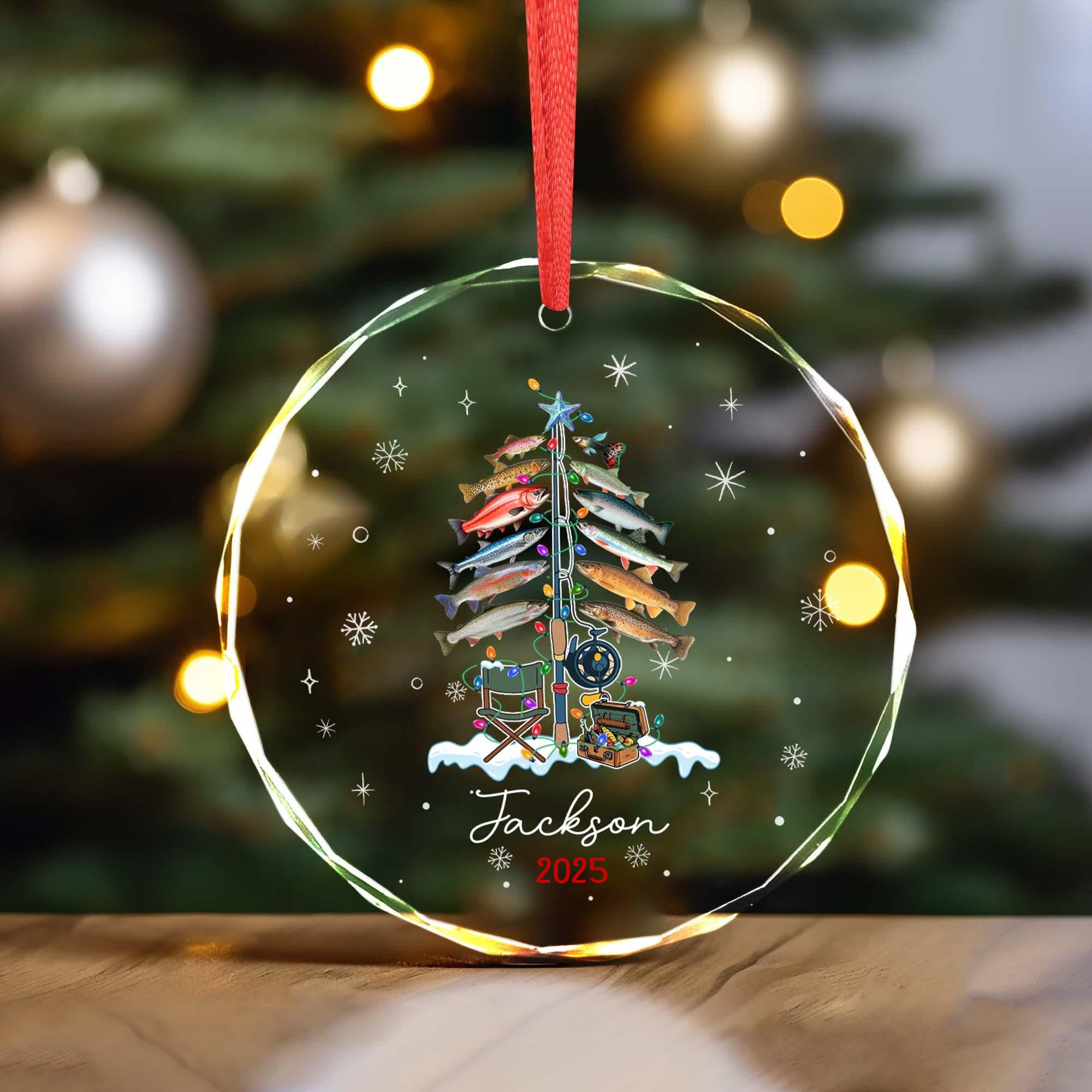 Xmas Tree Decor Gift For Fishing Lovers – Personalized Circle Glass Ornament – Christmas Gift For Fishing Lovers, Fishing Man Xmas Tree Decor Gift For Fishing Lovers – Personalized Circle Glass Ornament – Christmas Gift For Fishing Lovers, Fishing Man
