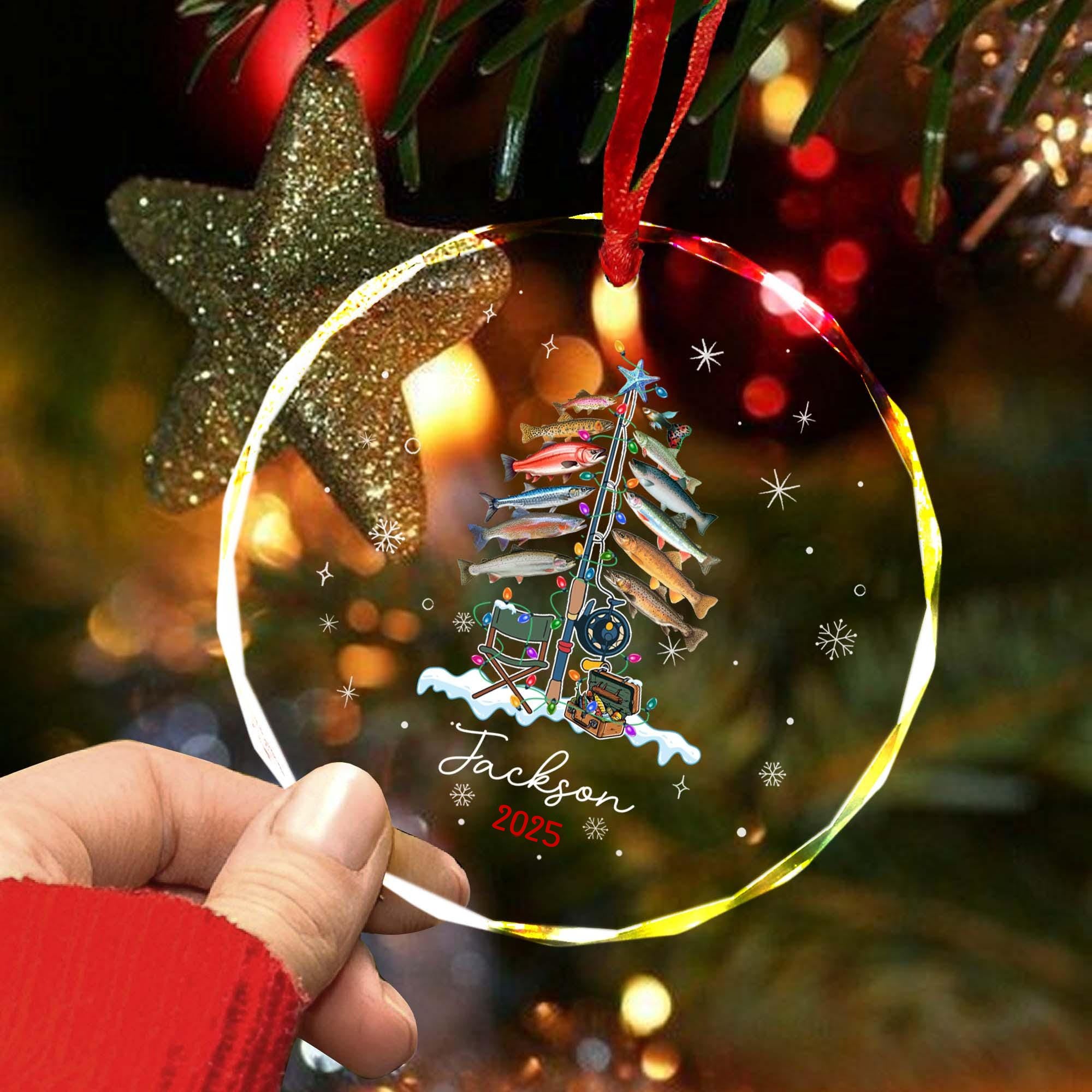 Xmas Tree Decor Gift For Fishing Lovers – Personalized Circle Glass Ornament – Christmas Gift For Fishing Lovers, Fishing Man Xmas Tree Decor Gift For Fishing Lovers – Personalized Circle Glass Ornament – Christmas Gift For Fishing Lovers, Fishing Man