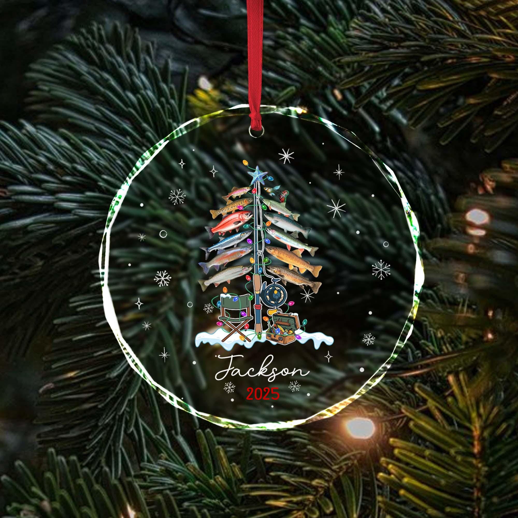 Xmas Tree Decor Gift For Fishing Lovers – Personalized Circle Glass Ornament – Christmas Gift For Fishing Lovers, Fishing Man Xmas Tree Decor Gift For Fishing Lovers – Personalized Circle Glass Ornament – Christmas Gift For Fishing Lovers, Fishing Man