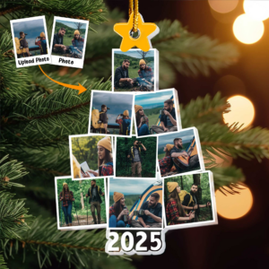 Custom Photo Camping Christmas Tree – Personalized Custom Shaped Acrylic Ornament – Christmas Gift For Camping, Hiking Lover or Couple