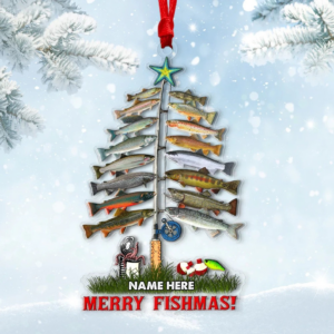 Merry Fishmas Flat Fishing – Personalized Custom Shaped Acrylic Ornament – Christmas Gift For Him, for Dad, Fishing Lovers