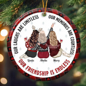 Our Friendship Is Endless – Personalized Circle Ceramic Ornament – Christmas Gift For Her, Besties, Friends, Sister, Soul Sisters