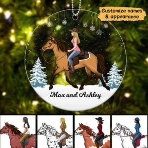 Girl Riding Horse In Snow – Personalized Circle Acrylic Ornament – Christmas Gift For Horse Riding, Riders, Horse Lovers