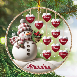 Happy Christmas Snowman Grandma – Personalized Custom 3D Inflated Effect Acrylic Ornament – Gift For Grandma, Grandparent
