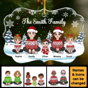 Christmas Family Ornament – Personalized Medallion Acrylic Ornament – Gift for Him/Her, Sister/Brother, Family Members