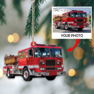 Custom Fire Truck Ornament –  Personalized Photo Gift for Firefighter, Paramedic | Christmas Decoration