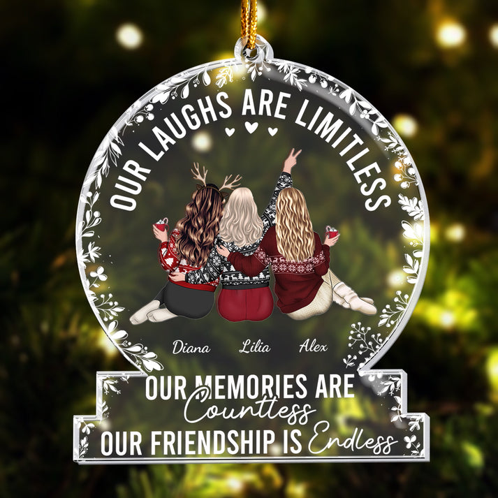 Our Laughs Are Limitless – Personalized Custom Shaped Acrylic Ornament – Gift For Him/Her, Besties, Friends, Sister/Brother Our Laughs Are Limitless – Personalized Custom Shaped Acrylic Ornament – Gift For Him/Her, Besties, Friends, Sister/Brother