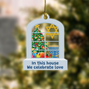 Hanukkah Acrylic Ornament – Custom Shaped Acrylic Ornament – Interfaith Family Gift Ideas, Jewish and Christian Family Decorations