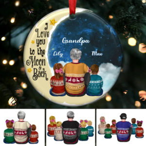 I Love You To The Moon And Back – Personalized Circle Ceramic Ornament – Christmas Gift for Grandma, Grandpa, Grandparent
