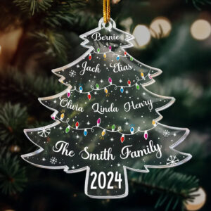 Christmas Tree With Family Names – Personalized Custom Shaped Acrylic Ornament – Christmas Gift For Family Members
