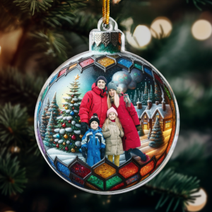 Custom Photo Family In Christmas Ball – Personalized Custom Shaped Acrylic Ornament – Gift For Family Members, Mom, Dad, Grandparents