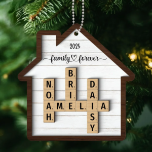 Family Crossword Puzzle Art – Personalized Custom 2-layered Wood Ornament – Gift For Family Members, Mom, Dad, Grandparents