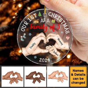 Baby’s First Christmas As A Family – Personalized Circle Acrylic Ornament – Babies 1st Christmas Gifts