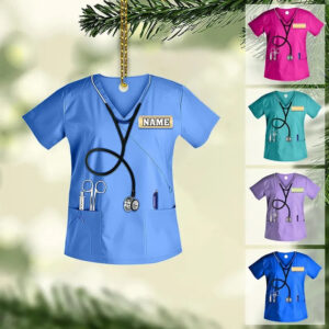 Scrubs Ornament With Name – Custom Shaped Acrylic Ornament – Christmas Gift for Nurse, CNA, Registered RN, Healthcare Worker