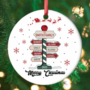 Family Christmas Tree – Circle Ceramic Ornament – Personalized Christmas Gift for Birthday, Loving, Funny Gift for Grandma/Nana/Mimi, Mom, Wife, Grandparent