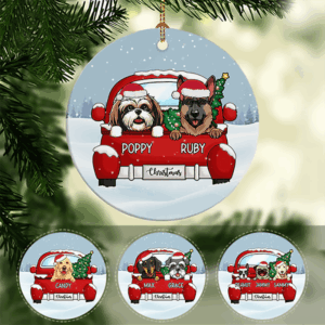 Christmas Personalized Ornament – Circle Ceramic Ornament – Christmas Gift for Dog Mom, Dog Dad, Dog Lovers, Pet Gifts for Him, Her