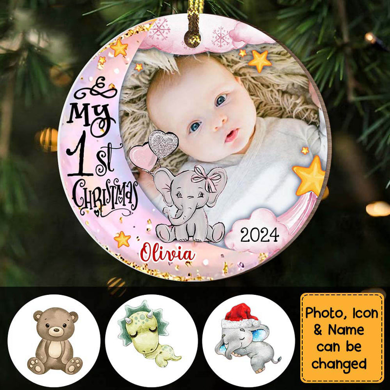 Custom Photo Baby’s First Christmas Animal – Personalized Circle Wood Ornament – Babies 1st Christmas Gifts Custom Photo Baby’s First Christmas Animal – Personalized Circle Wood Ornament – Babies 1st Christmas Gifts