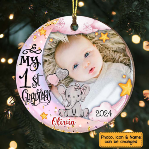Custom Photo Baby's First Christmas Animal - Personalized Circle Wood Ornament - Babies 1st Christmas Gifts 1 Personalized Baby s First Christ 3.png