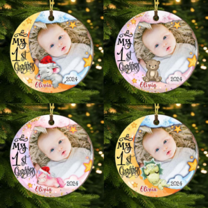 Custom Photo Baby's First Christmas Animal - Personalized Circle Wood Ornament - Babies 1st Christmas Gifts 2 Personalized Baby s First Christ 4.png
