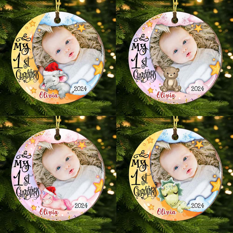 Custom Photo Baby’s First Christmas Animal – Personalized Circle Wood Ornament – Babies 1st Christmas Gifts Custom Photo Baby’s First Christmas Animal – Personalized Circle Wood Ornament – Babies 1st Christmas Gifts