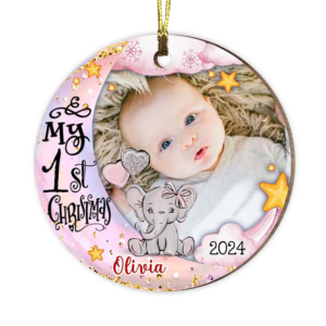 Custom Photo Baby's First Christmas Animal - Personalized Circle Wood Ornament - Babies 1st Christmas Gifts 3 Personalized Baby s First Christ 5.png