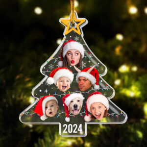Custom Photo Christmas Tree With Led Light Funny Family – Personalized Custom Shaped Acrylic Ornament – Christmas Gift For Family Members