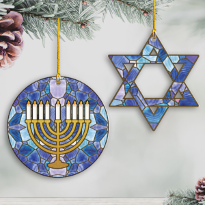 Acrylic Menorah and Star of David for Hanukkah Tree – Custom Shaped Acrylic Ornament – Interfaith Family Gift Ideas, Jewish and Christian Family Decorations