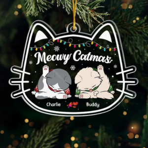 The Cutest Santa Paws – Personalized Custom Shaped Acrylic Ornament – Christmas Gift for Cat Lovers, Pet Lovers, Cat Mom, Cat Dad