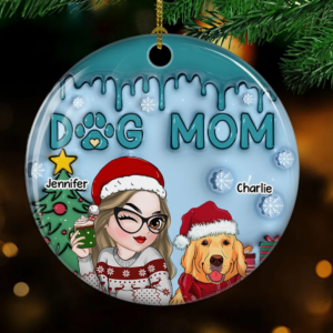 Lovely Dog Mom – Personalized Custom 3D Inflated Effect Ceramic Ornament – Gift For Women, Dog Mom, Dog Lovers