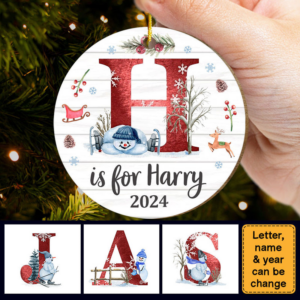 Personalized Name Ornament – Personalized Circle Wood Ornament – Christmas Gifts For Son, Daughter, Granddaughter, Grandson, Kids