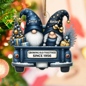Gnome Couple Growing Old Together – Personalized Custom Shaped Acrylic Ornament – Christmas Gift For Her/Him, Husband/Wife, Couples