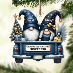 Gnome Couple Growing Old Together - Personalized Custom Shaped Acrylic Ornament - Christmas Gift For Her/Him, Husband/Wife, Couples 1 GnomeCouple2.png