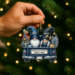 Gnome Couple Growing Old Together - Personalized Custom Shaped Acrylic Ornament - Christmas Gift For Her/Him, Husband/Wife, Couples 4 GnomeCouple3.png