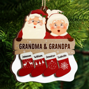 Santa Claus Mrs Claus Grandkids – Personalized Custom 2-layered Wood Ornament – Gift For Mom, Dad, Grandparents