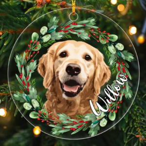 Custom Photo Dog/Cat Portrait – Personalized Circle Acrylic Ornament – Christmas Gift For Pet Loss, Sympathy Gift for Cat, Dog Lovers