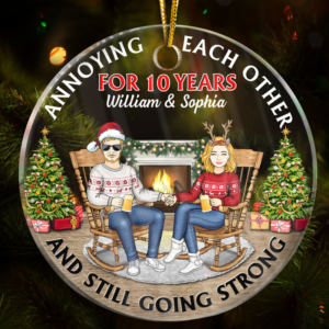 Christmas Family Couple Annoying Each Other For Years – Personalized Circle Acrylic Ornament – Gift For Couple, Husband, Wife