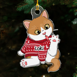 Deck The Halls With Paws And Whiskers – Personalized Custom Shaped Acrylic Ornament – Christmas Gift for Cat Lovers, Pet Lovers, Cat Mom, Cat Dad
