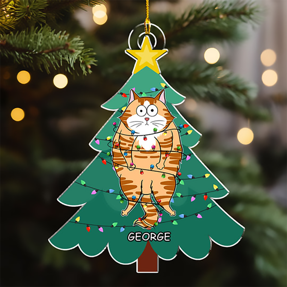 Cat Stuck In Tree – Custom Shaped Acrylic Ornament – Christmas Gift for Cat Lovers, Pet Lovers, Cat Mom, Cat Dad Cat Stuck In Tree – Custom Shaped Acrylic Ornament – Christmas Gift for Cat Lovers, Pet Lovers, Cat Mom, Cat Dad