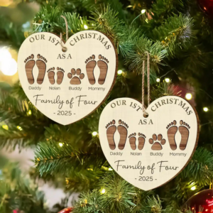 First Christmas As A Family Of Four Footprints - Personalized Wood Ornament - Babies 1st Christmas Gifts 4 FirstChristmasAsAFamily6.png