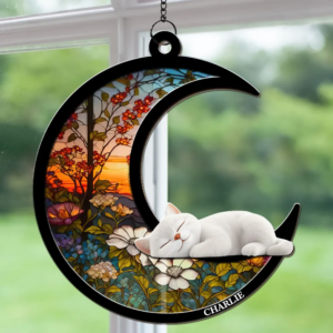 Dreaming Of Love – Personalized Window Hanging Suncatcher Ornament – Gift For Cat Mom, Cat Dad, Cat Lovers