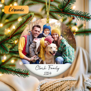 Custom Photo Family Christmas – Personalized Circle Ceramic Ornament – Christmas Gift for Family Members, Mom, Dad