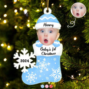 Custom Photo Baby’s 1st Christmas – Personalized Cutout Acrylic Ornament