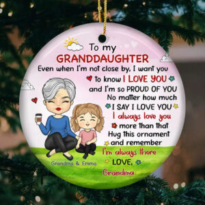 I’m So Proud Of You – Personalized Circle Ceramic Ornament – Christmas Gift For Grandma/Nana/Mimi, Mom, Wife, Grandparent
