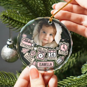 Custom Photo Baby First Christmas - Personalized Circle Glass Ornament - Newborn Gifts, Babies 1st Christmas Gifts 1 BabyFirstChristmas2.png