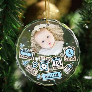 Custom Photo Baby First Christmas - Personalized Circle Glass Ornament - Newborn Gifts, Babies 1st Christmas Gifts 2 BabyFirstChristmas3.png