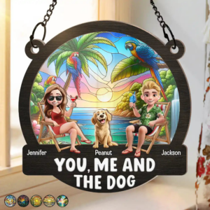Beach You, Me And The Dogs – Personalized Window Hanging Suncatcher Ornament – Summer Gift For Couple, Wife, Husband, Dog Lovers