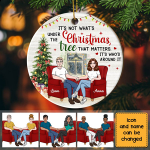 Couple Under The Christmas Tree – Personalized Circle Wood Ornament – Christmas Gift For Couple, Husband, Wife