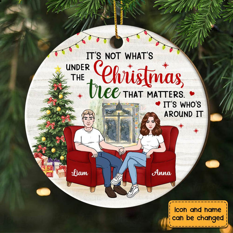 Couple Under The Christmas Tree – Personalized Circle Wood Ornament – Christmas Gift For Couple, Husband, Wife Couple Under The Christmas Tree – Personalized Circle Wood Ornament – Christmas Gift For Couple, Husband, Wife