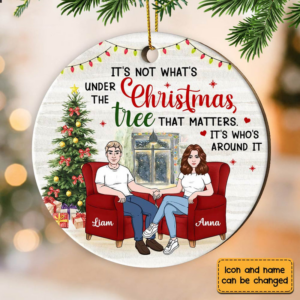 Couple Under The Christmas Tree - Personalized Circle Wood Ornament - Christmas Gift For Couple, Husband, Wife 3 21770 170114 mockup 5 800x 9531f86b 22d4 4694 9556 ad22eb74a024.png
