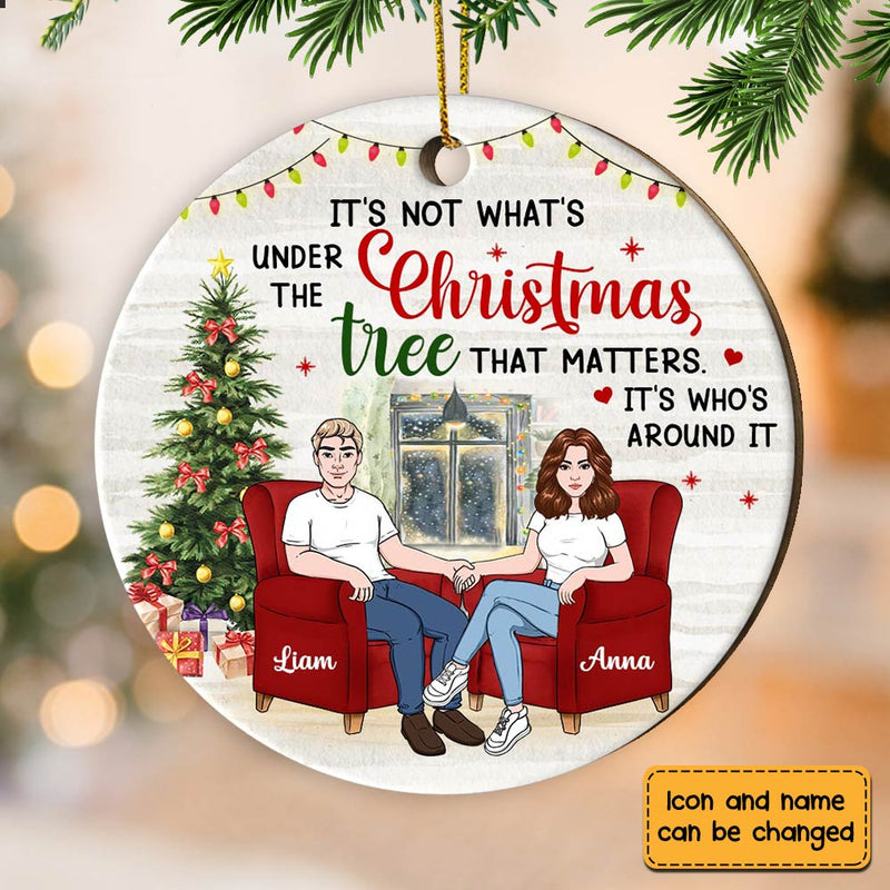 Couple Under The Christmas Tree – Personalized Circle Wood Ornament – Christmas Gift For Couple, Husband, Wife Couple Under The Christmas Tree – Personalized Circle Wood Ornament – Christmas Gift For Couple, Husband, Wife